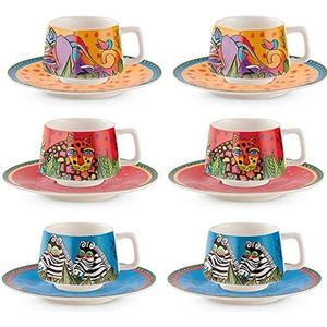 Egan Laurel Burch Koffiekopjes met schotel van porselein, 6 stuks