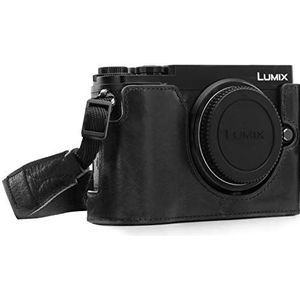 MegaGear MG1442 Panasonic Lumix DC-GX9 Ever Ready echt lederen camera halve tas met draagriem - zwart