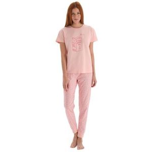 Dagi Dames Cotton Pyjama Set, Salmon, 2XL, roze (salmon), XXL