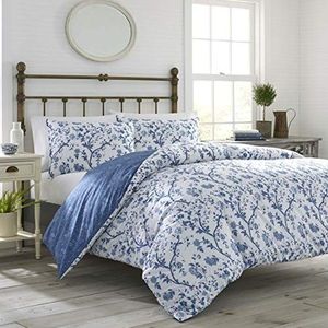 Laura Ashley Home Elise Bonus Luxe premium ultra zachte dekbedovertrek, lichte comfortabele 3-delige beddengoedset, stijlvol ontwerp voor huisdecoratie, kingsize bed, medium blauw