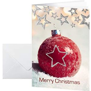 Sigel DS060 kerstkaartenset met envelop, met reliëf en rode glitterbol-motief, DIN A6, 10 stuks
