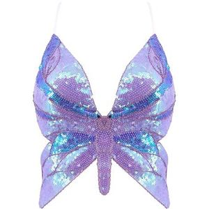 Mocure Dames-butterfly-croptop met glitters, pailletten, laag uitgesneden tanktop, rave buisvest, voor buikdans-outfits, one size