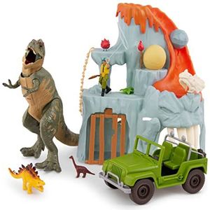 Terra By Battat AN4056Z T Dino Playset - Electronic Tyrannosaurus Rex Lava Mountain Set met 2 dinosaurusspeeltjes voor kinderen vanaf 3 (14 stuks)