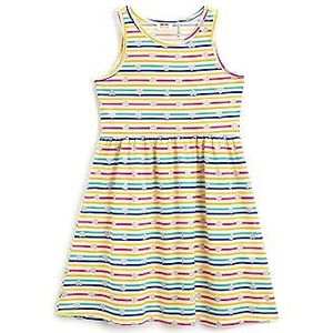 Koton Girls's Mouwloze Crew Neck Gleamy Heart Bedrukte Katoenen Jurk, ecru streep (0s1), 4-5 jaar