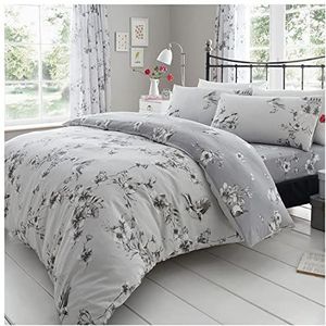 GAVENO CAVAILIA Luxe BIRDIE BLOSSOM Bed Set met Dekbedovertrek en kussensloop, Polyester-katoen, grijs, dubbel (200 x 200 cm)