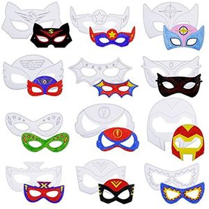 YOLOUP Blanco superheldenmaskers, 24 stuks, om te beschilderen, superhelden, cosplay, halfmaskers met kwast en elastiek, voor kinderen, verjaardag, carnaval, Halloween, cadeau (12 stijl)