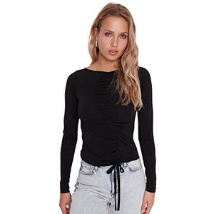 Trendyol Dames getailleerde bodycon-gebreide blouse met ronde hals, Zwart, M