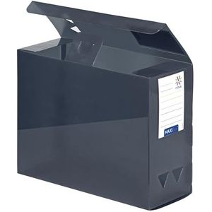Viquel - Maxi opbergbox A4 extra grote capaciteit - Rugbreedte 12 cm - Identificatie-etiket - Zwart doorschijnend