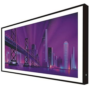 Afbeelding met houten frame, zwart gelakt met LED's, Nachtstad