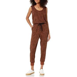Amazon Essentials Dames studio badstof fleece jumpsuit (verkrijgbaar in grote maten), zwart bruin dierenprint, X-Small