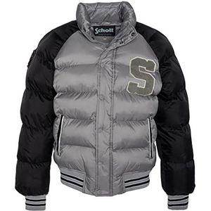 Schott NYC Austin donsjack, tweekleurig, badges grind, zilver/zwart, maat S voor volwassenen