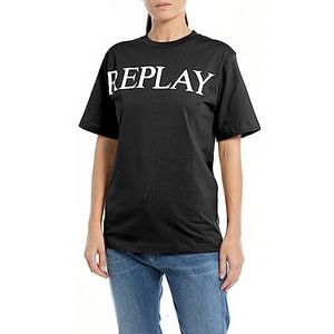 Replay Dames T-shirt met korte mouwen Katoen Pure Logo, Zwart (Black 098), XXS, 098 Black, XXS