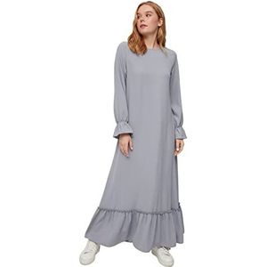 Trendyol Modest Trendyol Woman Design Maxi Ruffle Hem Crew Neck Woven Dress, grijs, 42
