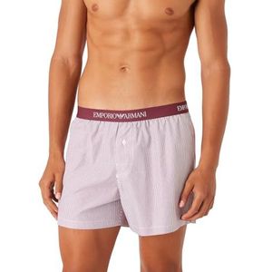 Emporio Armani Yarn Dyed Woven Pajama Boxer Shorts voor heren, Bourgondië/witte streep, L