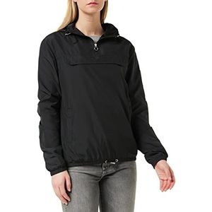 Urban Classics Dames windbreaker met capuchon voor vrouwen, basic pull over jack verkrijgbaar in meer dan 10 kleurvarianten, maten XS - 5XL, zwart, 3XL