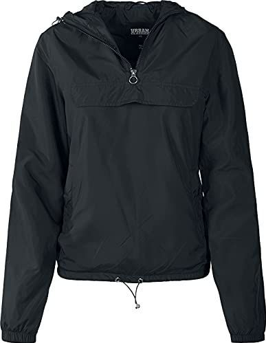 Urban Classics Dames windbreaker met capuchon voor vrouwen, basic pull over jack verkrijgbaar in meer dan 10 kleurvarianten, maten XS - 5XL, zwart, M
