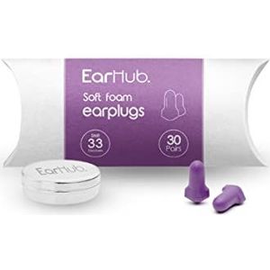 EarHub Oordopjes van zacht schuim, gehoorbescherming 33 dB, oordopjes die het best worden gebruikt voor slaap, ook gebruikt voor reizen, werk, studie en concerten, paars, 30 paar