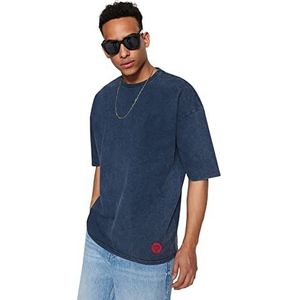 Trendyol Man Oversize Basic Crew Neck Geweven T-shirt, Indigo, XL, Indigo, XL