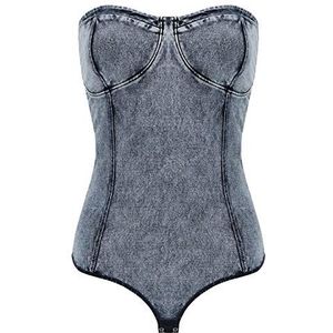 FREDDY Nauwsluitende body van gemarmerd verwassen denim, Verwassen jeans - naden blauw, M