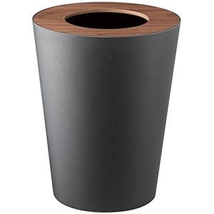 Yamazaki 3197 RIN vuilnisemmer 7 l, rond, zwart, staal/hout, minimalistisch design, 23 x 23 x 28 cm (l x b x h)