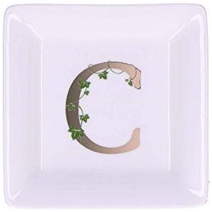 La porselein, wit, vierkante schotel, letter C, meubels voor huis, keuken - lijn - cadeau-idee - porselein - 10 x 10 x 1,5 cm
