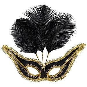 Widmann 03655 - Masker met veren voor volwassenen en vrouwen, Venetiaans carnaval, feest, themafeesten, kleur zwart-goud