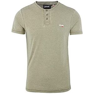 Schott NYC T-shirt met korte mouwen, Tunesische kraag, heren-T-shirt, Khaki (stad), S