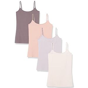 Amazon Essentials Women's Hemd met slanke pasvorm, Pack of 4, Camel/Chocolade/Lichtbeige/Lila, XS