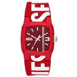 Diesel Reloj para hombre Cliffhanger, movimiento solar de tres agujas, caja de 36 mm de acero inoxidable rojo con correa textil ProPlanet, DZ2168