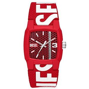 Diesel Reloj para hombre Cliffhanger, movimiento solar de tres agujas, caja de 36 mm de acero inoxidable rojo con correa textil ProPlanet, DZ2168