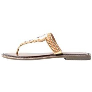 aleva Damessandalen met parelborduurwerk, Oranje meerkleurig., 36 EU