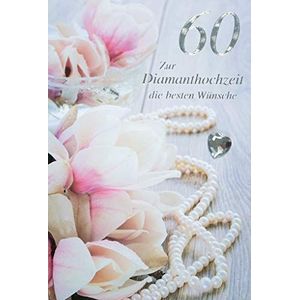 bsb Bruiloftskaart wenskaart voor diamant bruiloft - parels met bloemen - envelop zilver