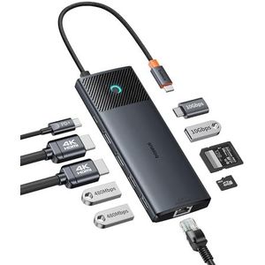 Baseus 10-in-1 Dockingstation USB C 10 Gbps Tot 4K @120 Hz, Hub Met 2 HDMI, 2X USB-C en 3X USB-A, Gigabit Ethernet, SD/TF en 100W Power Delivery Voor MacBook/Dell/HP/Lenovo en Meer PC's