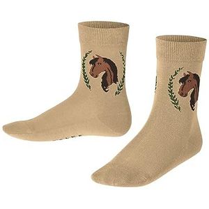 FALKE Unisex Kinderen Horse duurzame katoenen kindersokken met patroon ademend dun eenkleurig met paardenmotief glitter 1 paar sokken, beige (desert 4710), 19-22