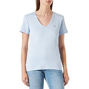 Tommy Hilfiger Slim Solid V-nk Top Ss Shirt voor dames, Blauw, XS