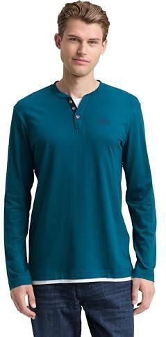 TOM TAILOR T-shirt met lange mouwen voor heren, 38890 - Classic Petrol, XL