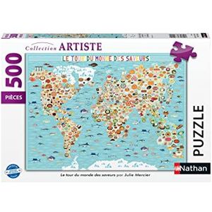 Nathan - Puzzel 500 stukjes - De wereld van smaken - Julie Mercier - Volwassenen en kinderen vanaf 12 jaar - Hoogwaardige puzzel - Kunstencollectie - 87290