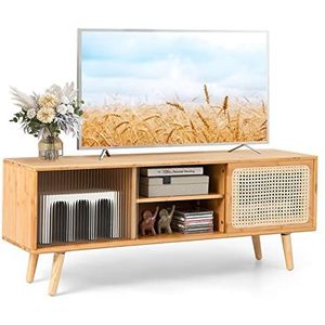 COSTWAY TV-kast met 2 schuifdeuren, tv-lowboard, tv-standaard voor tv's tot 55 inch, televisiekast, mediaconsole voor slaapkamer en woonkamer