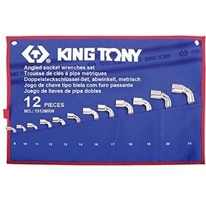 KING TONY 1912Mrn Hoekmoersleutelset met Tetoron Buidelzak, 8 mm - 24 mm Maat, 12 Stuk