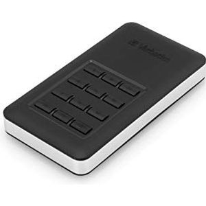 Verbatim Store 'n' Go Secure - 256 GB, draagbare SSD, USB 3.1 Type-C, externe harde schijf met wachtwoordbeveiliging via toetsenbord, zwart, zilver