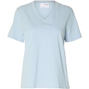 Selected Femme Dames Slfessential Ss V-hals Tee Noos T-shirt, Cashmere Blue, L