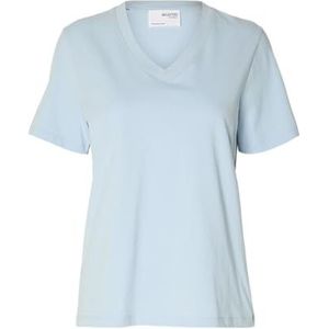 SELECTED FEMME Dames Slfessential Ss V-hals Tee Noos T-shirt, Cashmere Blue, M