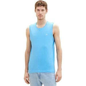 TOM TAILOR Basic tanktop voor heren met logo-print, 18395 - Rainy Sky Blue, XL