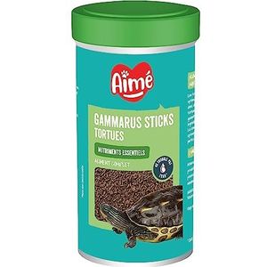 Aimé Gammarus-sticks, voer voor waterschildpadden, volledig voer, op basis van essentiële voedingsstoffen, weekdieren, schaaldieren, plantaardige bijproducten en vitaminen, 190 g, 500 ml