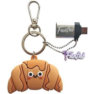 FUNFUL Croissant 2-in-1 USB-stick + originele sleutelhanger voor vreugde en het leven, USB-stick met 32 GB USBC-adapter – originele sleutelhanger/pendrive als cadeau, voor meisjes en dames