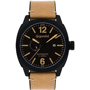 Gigandet AVG16-09 analoog Japans automatisch uurwerk horloge met leren armband, zwart, Riemen.