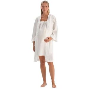 Dagi White Fashion Woven Regular Muslin Lange Mouwen V-hals Dressing Gown, Wit, 36, wit, 36