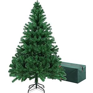 OUSFOT Kerstboom, 185 cm, kunstpvc, 815 takken, eenvoudige montage, opvouwbaar, herbruikbaar, metalen standaard met kerstboom, opbergtas, decoratie voor binnen (185 cm)
