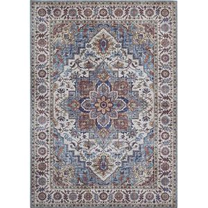 Luxor Living Vintage tapijt, laagpolig, milieuvriendelijke digitale print, oosters, abstract, woonkamertapijt, kleur: blauw, afmetingen: 120 x 170 cm