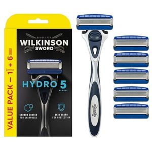 Wilkinson Sword - Hydro 5 scheerapparaat voor mannen, scheergreep + 6 scheermesjes, hydraterende gel-zwembaden en inklapbare trimmer